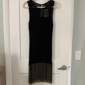 Zara Black Lace Dress with Beaded Fringe Detail
